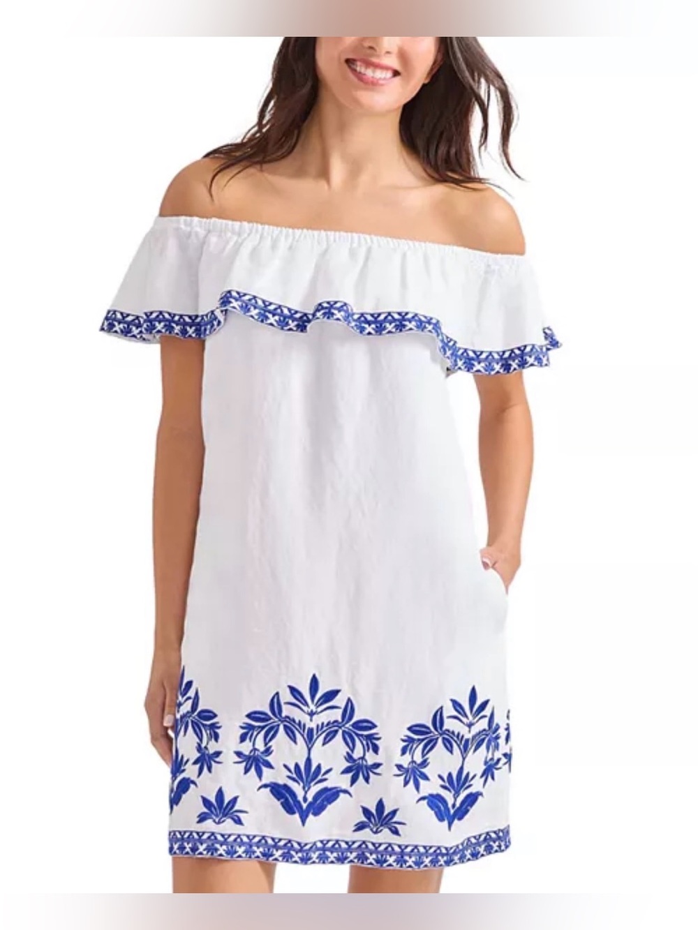 Tommy Bahama St. Lucia Embroidered Ruffle Off Shoulder Dress Size S/P NWT